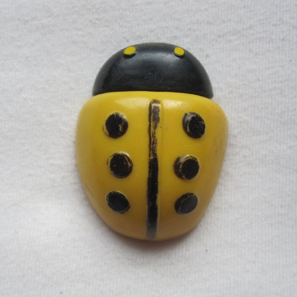 Vintage Plastic Fridge Magnet: 2" Yellow Ladybug